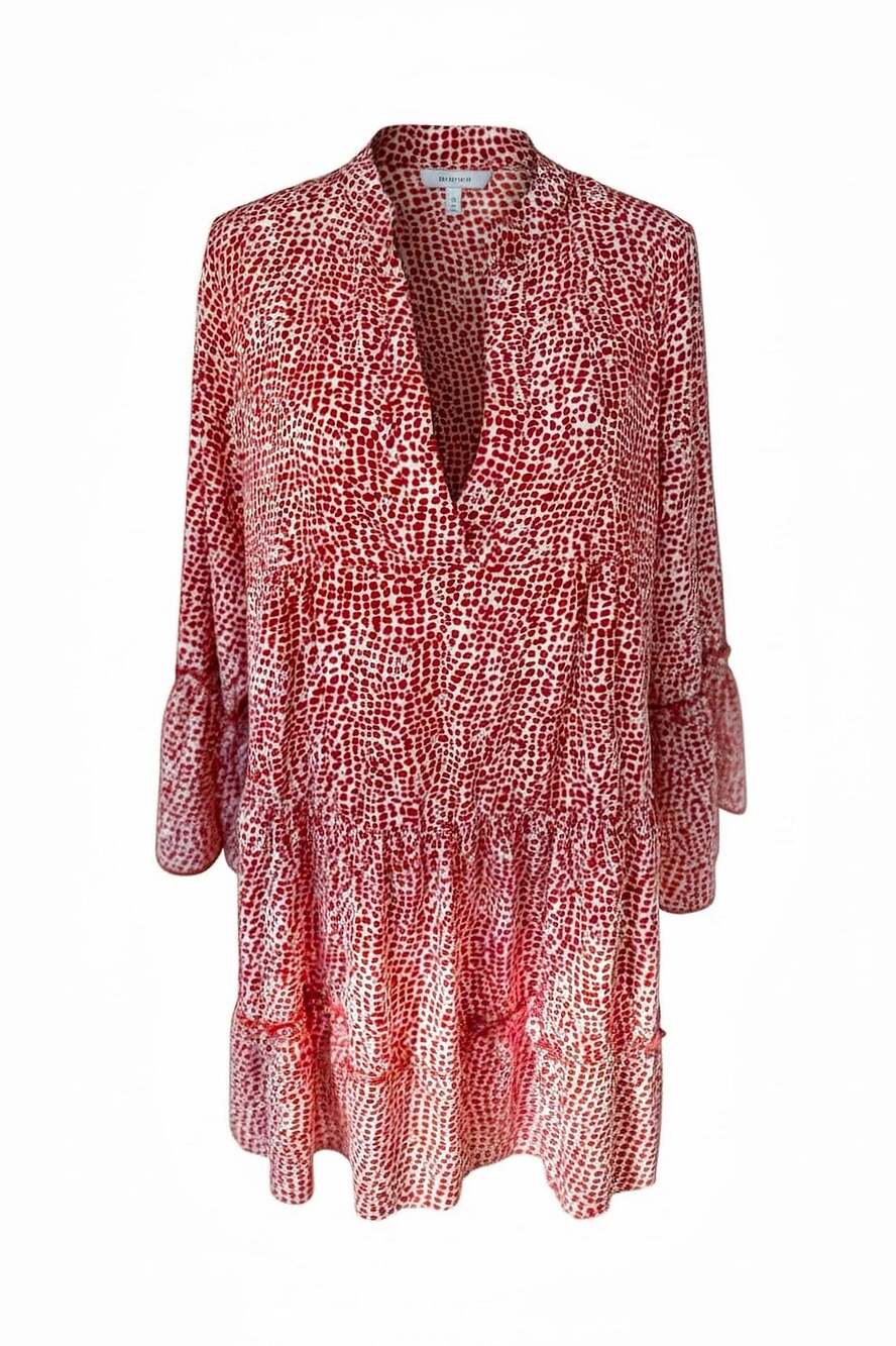 Anna Kay Red and White Animal Print Tiered Bell Sleeve Dress